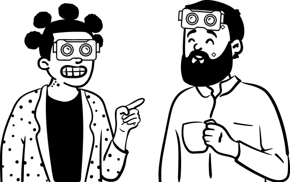 Dessin graphique de deux personnages de la tech